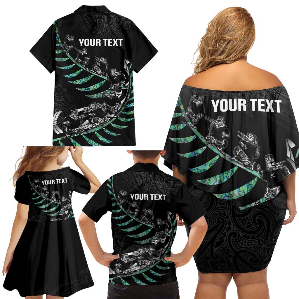 Custom New Zealand Silver Fern Rugby Family Matching Off Shoulder Short Dress and Hawaiian Shirt Aotearoa Kiwi Maori Pattern