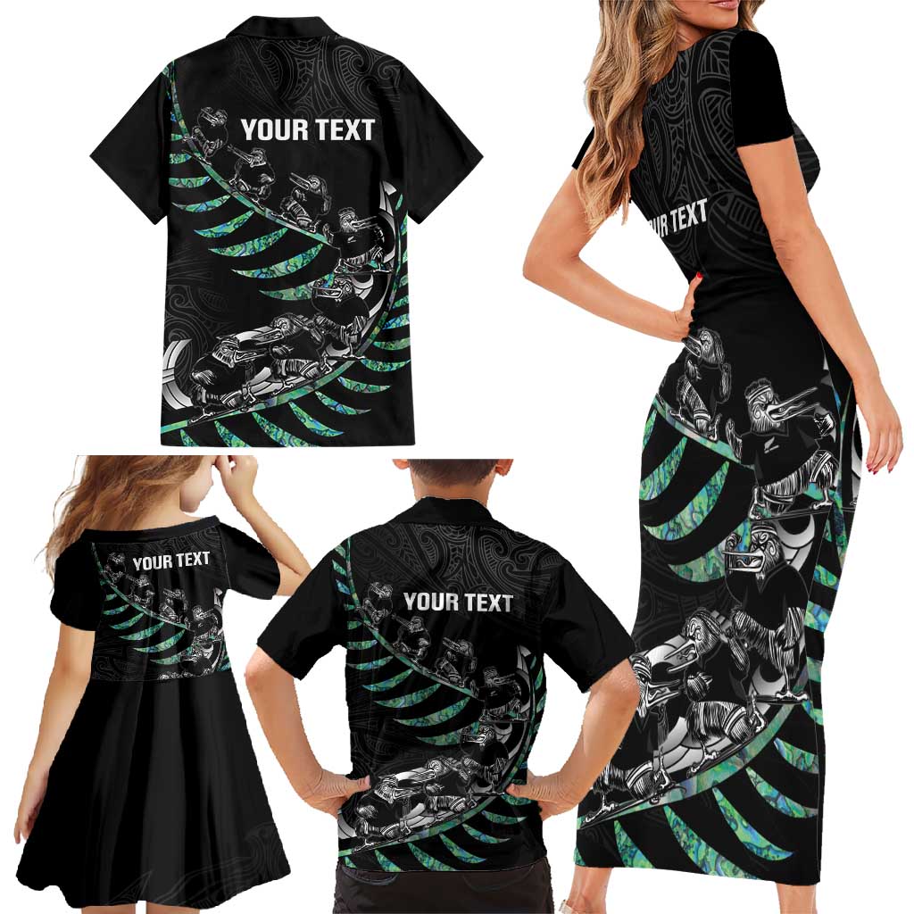 Custom New Zealand Silver Fern Rugby Family Matching Short Sleeve Bodycon Dress and Hawaiian Shirt Aotearoa Kiwi Maori Pattern