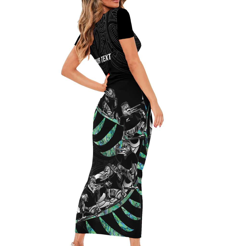 Custom New Zealand Silver Fern Rugby Family Matching Short Sleeve Bodycon Dress and Hawaiian Shirt Aotearoa Kiwi Maori Pattern