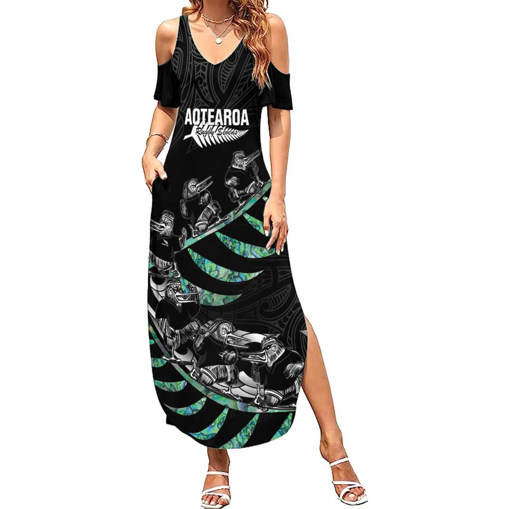 Custom New Zealand Silver Fern Rugby Family Matching Summer Maxi Dress and Hawaiian Shirt Aotearoa Kiwi Maori Pattern