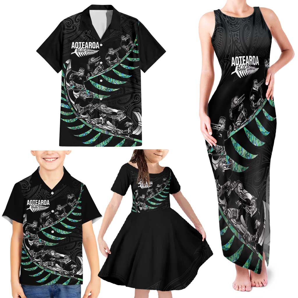 Custom New Zealand Silver Fern Rugby Family Matching Tank Maxi Dress and Hawaiian Shirt Aotearoa Kiwi Maori Pattern