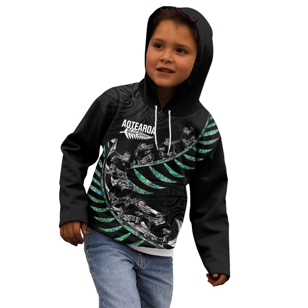 Custom New Zealand Silver Fern Rugby Kid Hoodie Aotearoa Kiwi Maori Pattern - Vibe Hoodie Shop