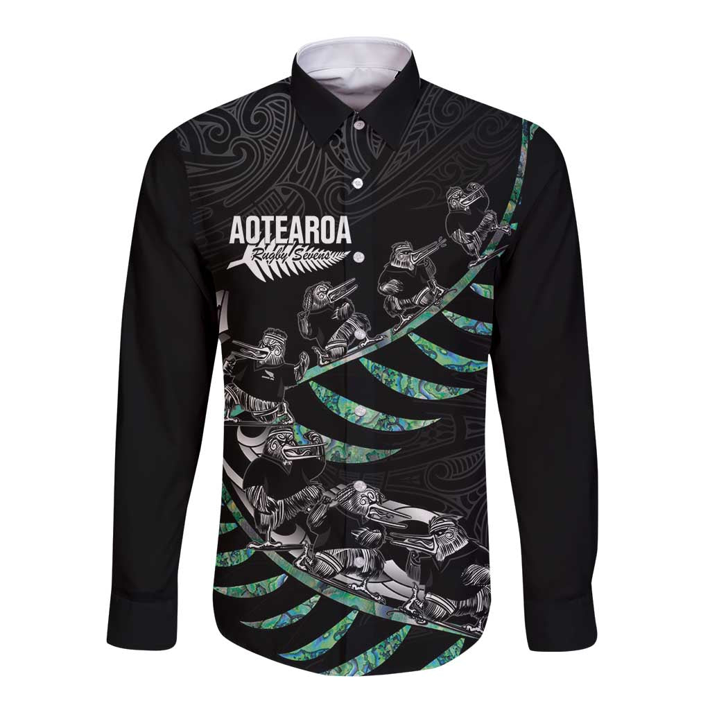 Custom New Zealand Silver Fern Rugby Long Sleeve Button Shirt Aotearoa Kiwi Maori Pattern - Vibe Hoodie Shop