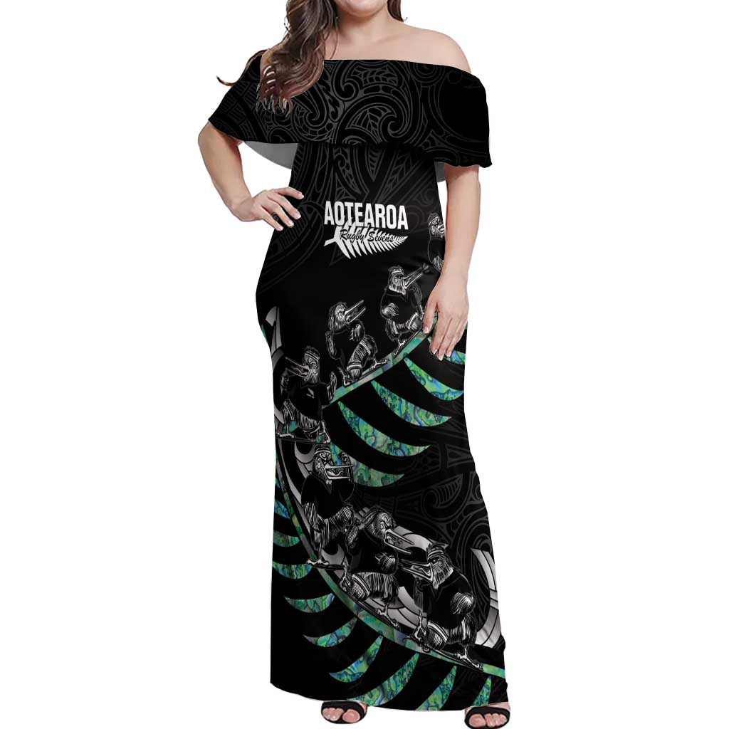 Custom New Zealand Silver Fern Rugby Off Shoulder Maxi Dress Aotearoa Kiwi Maori Pattern