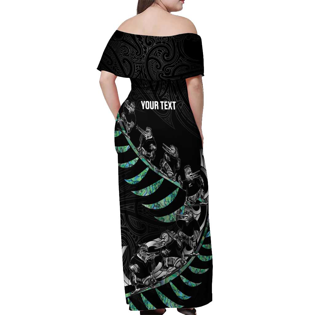 Custom New Zealand Silver Fern Rugby Off Shoulder Maxi Dress Aotearoa Kiwi Maori Pattern