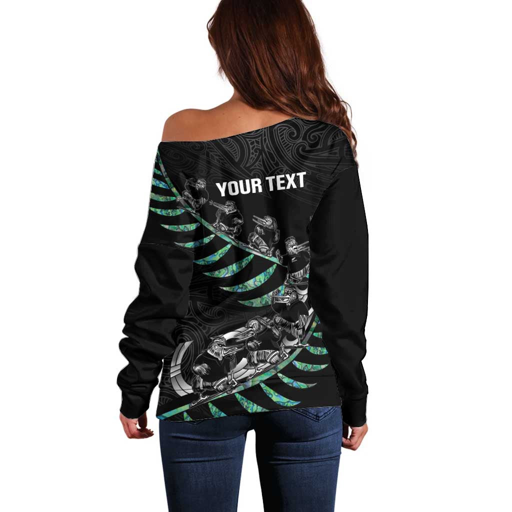 Custom New Zealand Silver Fern Rugby Off Shoulder Sweater Aotearoa Kiwi Maori Pattern - Vibe Hoodie Shop