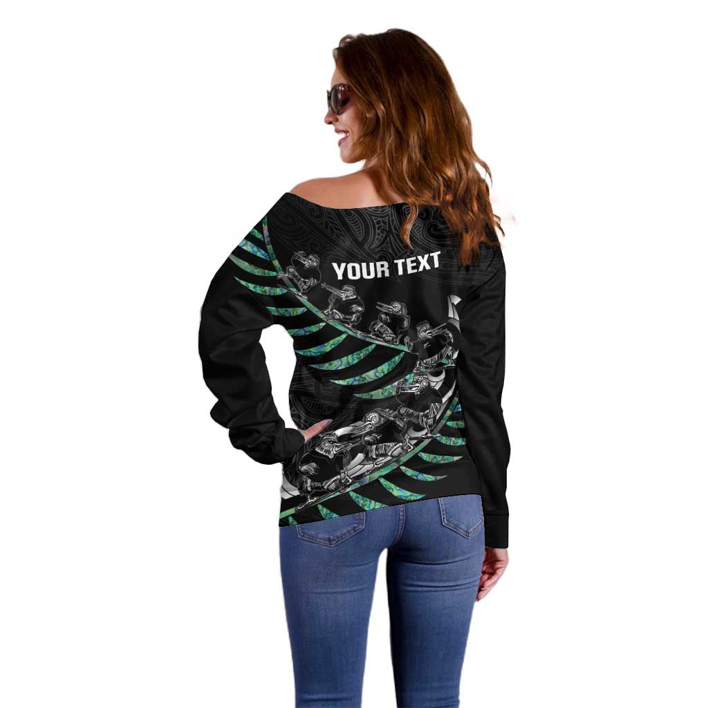 Custom New Zealand Silver Fern Rugby Off Shoulder Sweater Aotearoa Kiwi Maori Pattern - Vibe Hoodie Shop