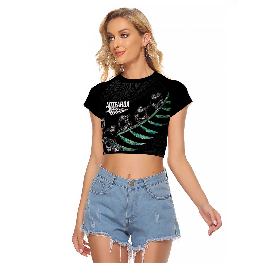 Custom New Zealand Silver Fern Rugby Raglan Cropped T Shirt Aotearoa Kiwi Maori Pattern - Vibe Hoodie Shop