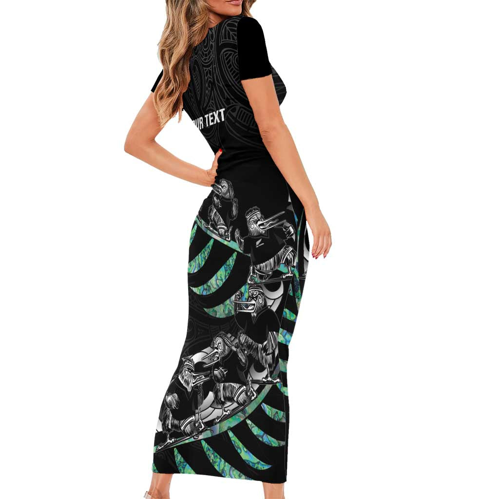 Custom New Zealand Silver Fern Rugby Short Sleeve Bodycon Dress Aotearoa Kiwi Maori Pattern