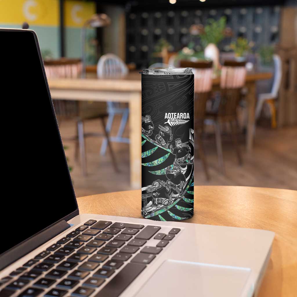 Custom New Zealand Silver Fern Rugby Skinny Tumbler Aotearoa Kiwi Maori Pattern
