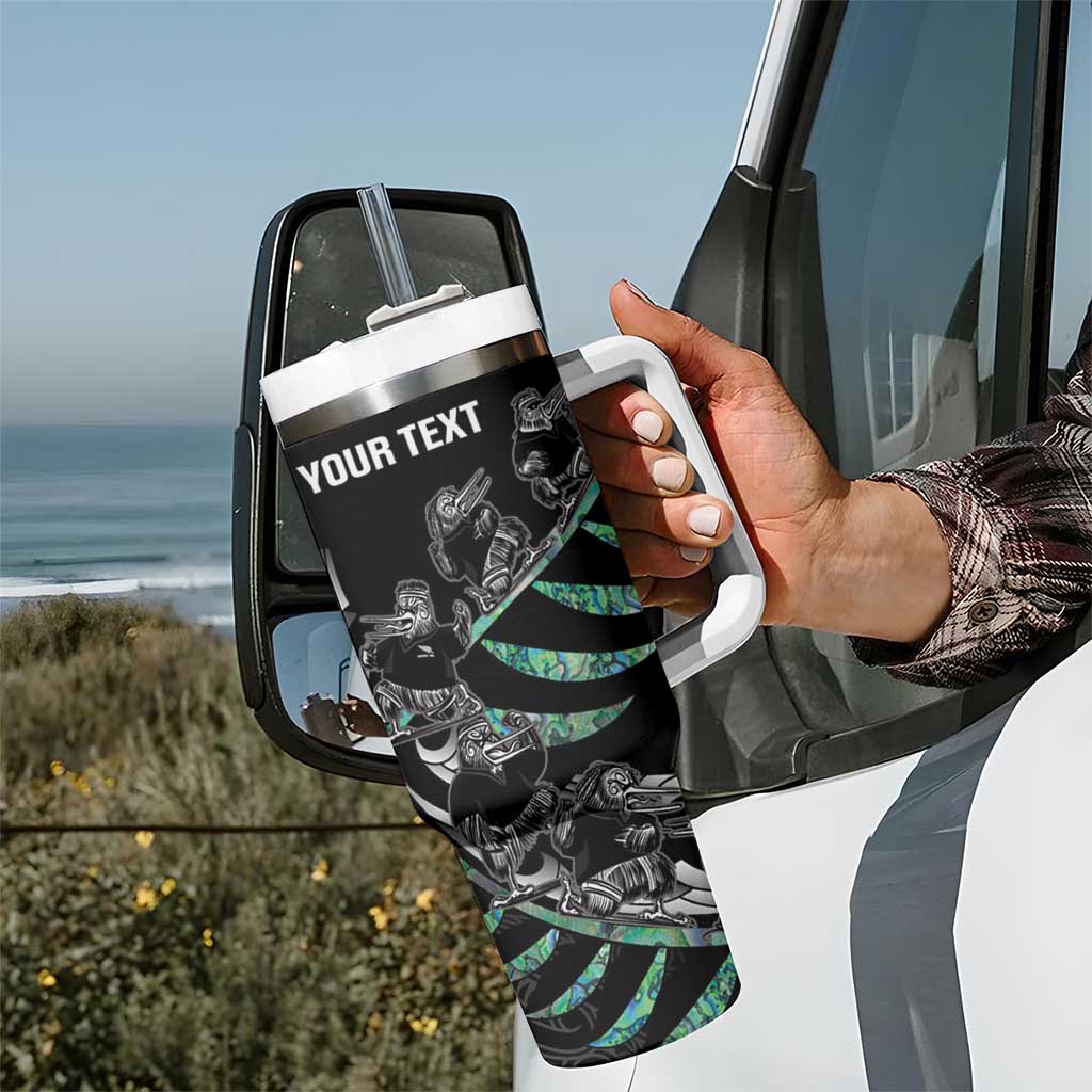 Custom New Zealand Silver Fern Rugby Tumbler With Handle Aotearoa Kiwi Maori Pattern