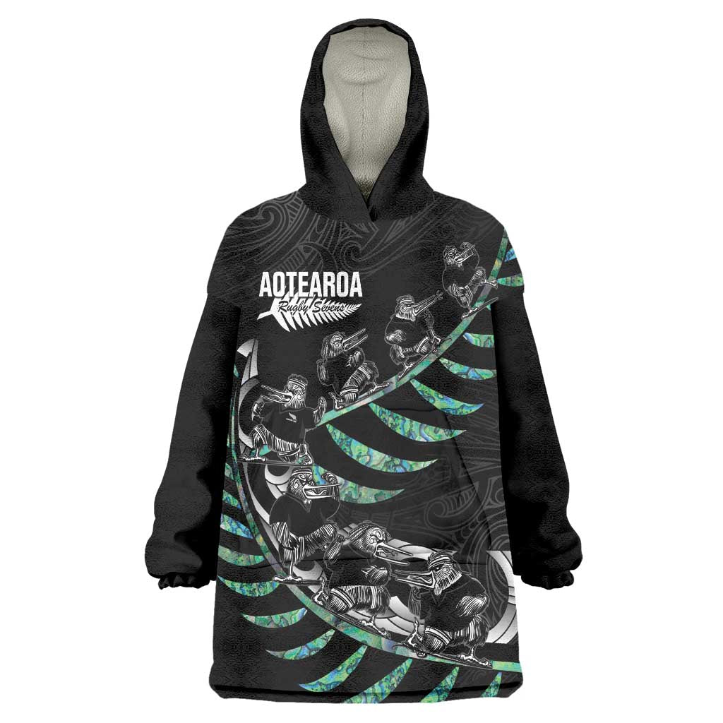 Custom New Zealand Silver Fern Rugby Wearable Blanket Hoodie Aotearoa Kiwi Maori Pattern - Vibe Hoodie Shop