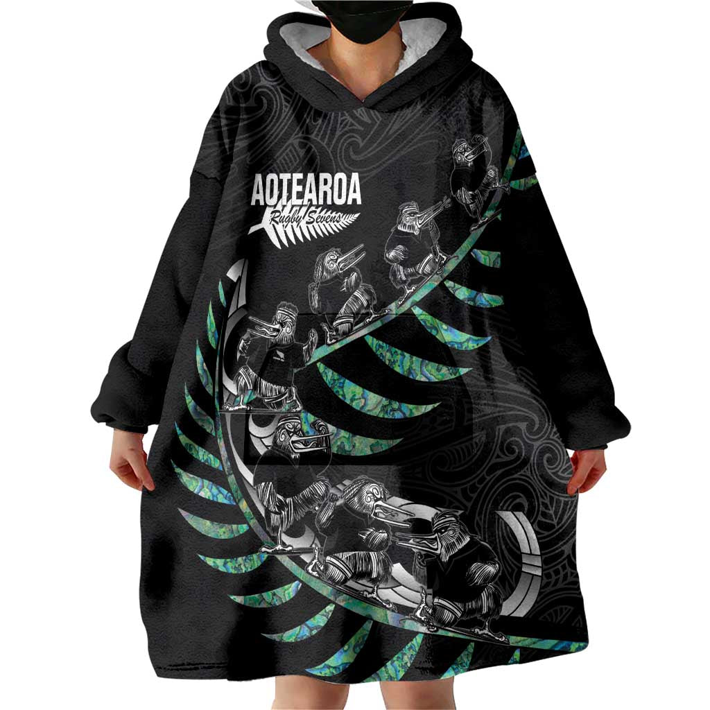 Custom New Zealand Silver Fern Rugby Wearable Blanket Hoodie Aotearoa Kiwi Maori Pattern - Vibe Hoodie Shop