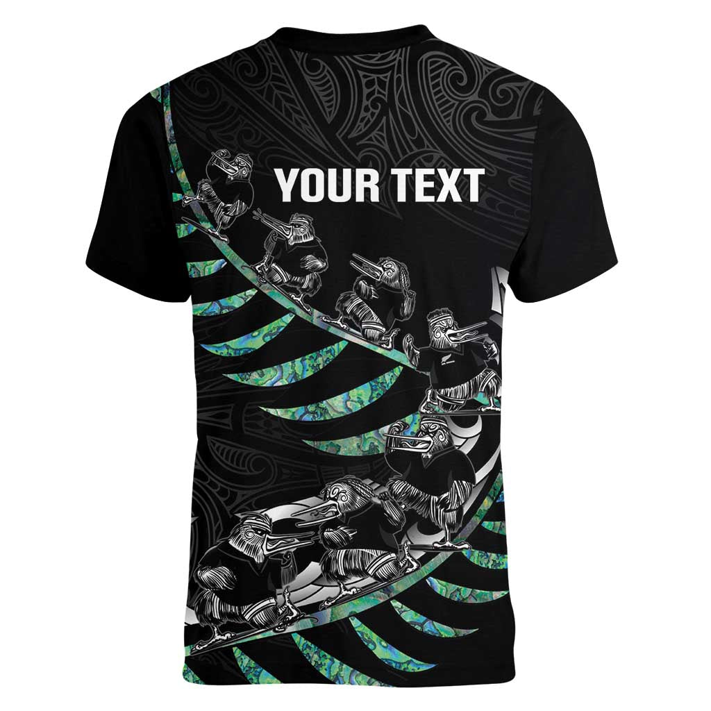Custom New Zealand Silver Fern Rugby Women V-Neck T-Shirt Aotearoa Kiwi Maori Pattern - Vibe Hoodie Shop