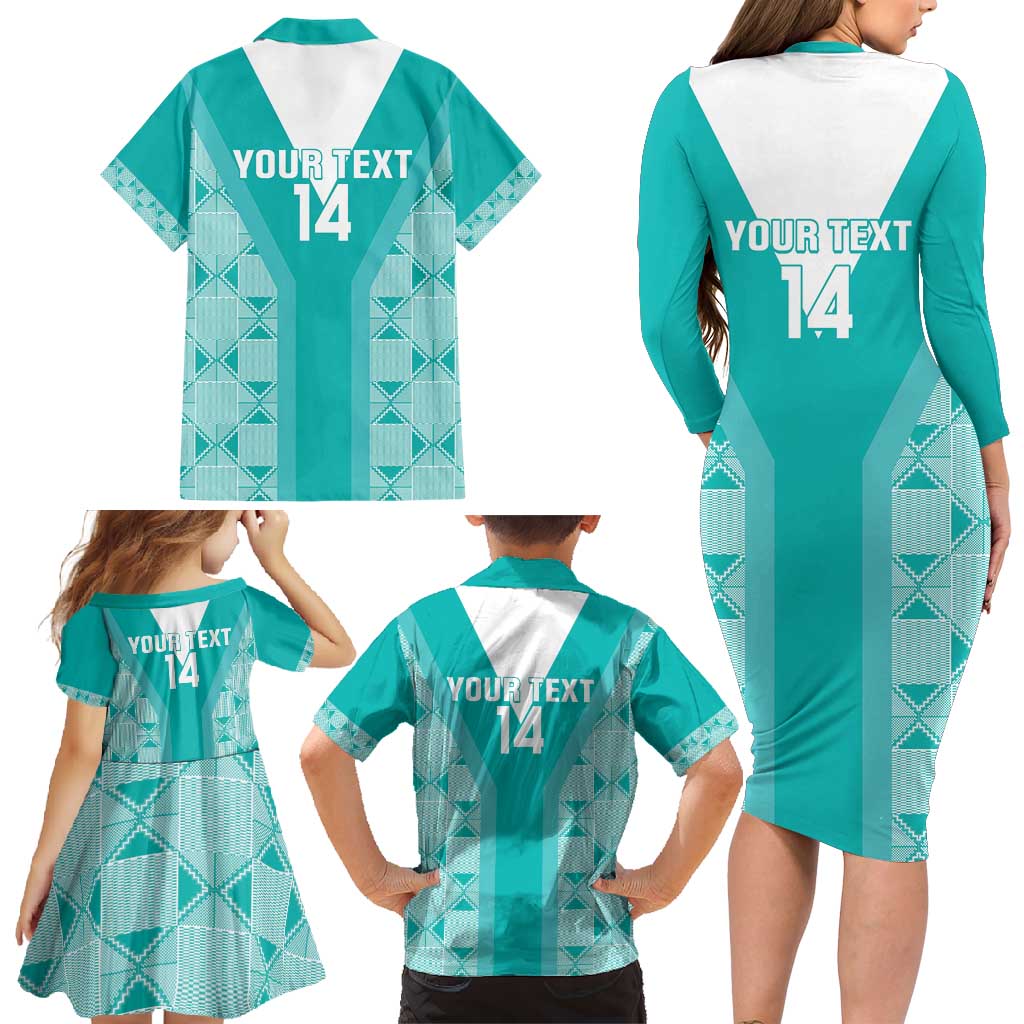 Custom South Africa Rugby Family Matching Long Sleeve Bodycon Dress and Hawaiian Shirt Go Champions Springboks - Teal Version