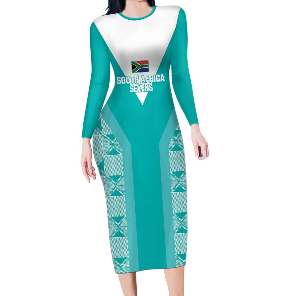 Custom South Africa Rugby Family Matching Long Sleeve Bodycon Dress and Hawaiian Shirt Go Champions Springboks - Teal Version