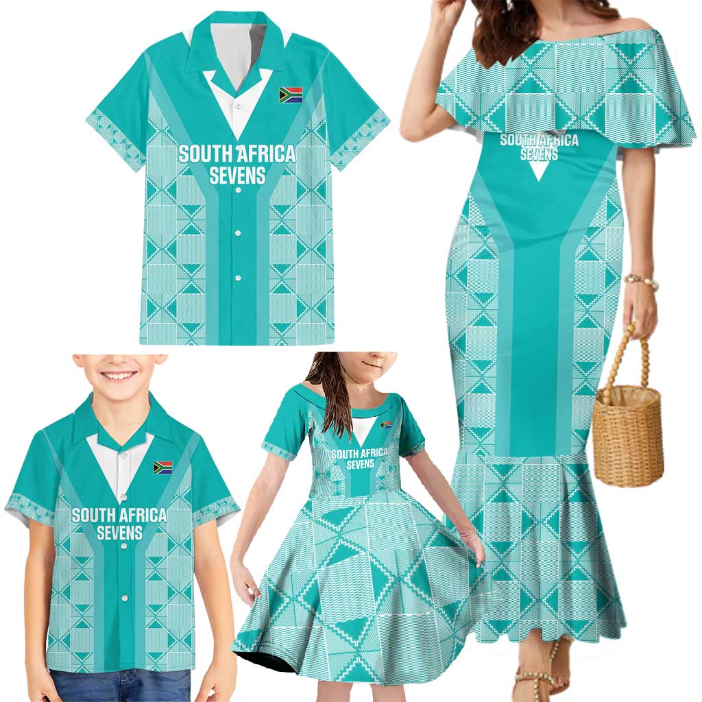 Custom South Africa Rugby Family Matching Mermaid Dress and Hawaiian Shirt Go Champions Springboks - Teal Version