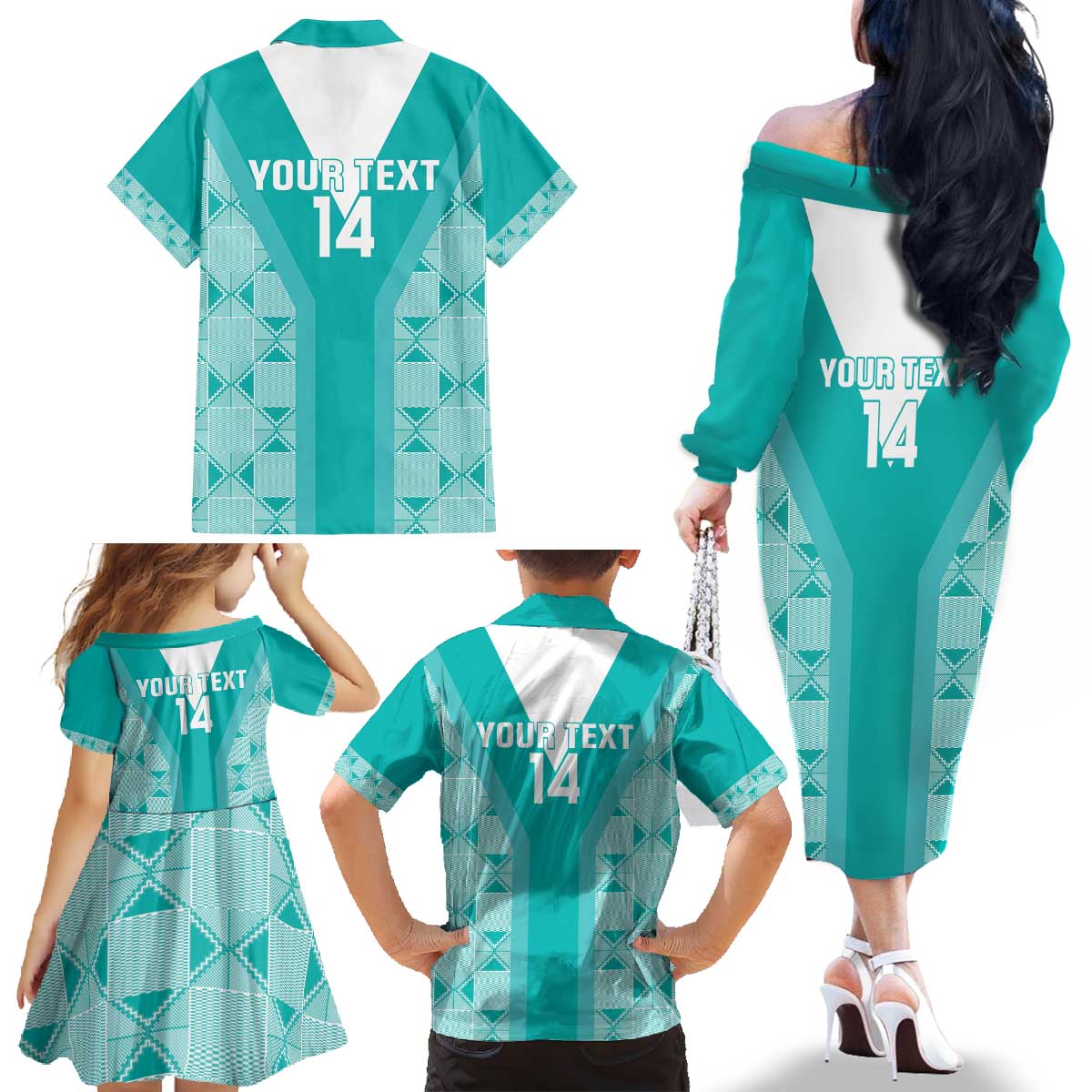 Custom South Africa Rugby Family Matching Off The Shoulder Long Sleeve Dress and Hawaiian Shirt Go Champions Springboks - Teal Version