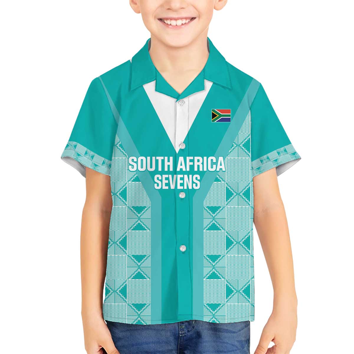 Custom South Africa Rugby Family Matching Off The Shoulder Long Sleeve Dress and Hawaiian Shirt Go Champions Springboks - Teal Version