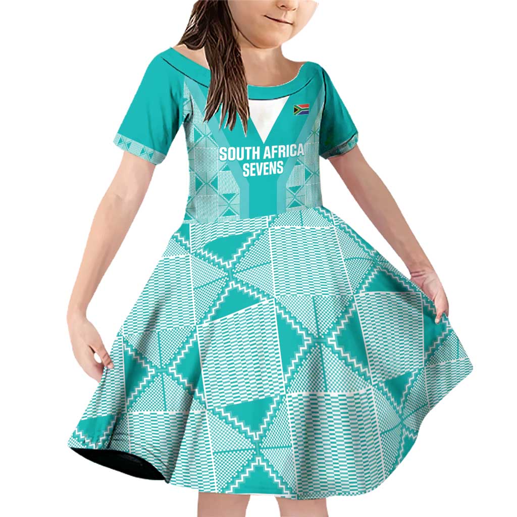 Custom South Africa Rugby Family Matching Off Shoulder Short Dress and Hawaiian Shirt Go Champions Springboks - Teal Version