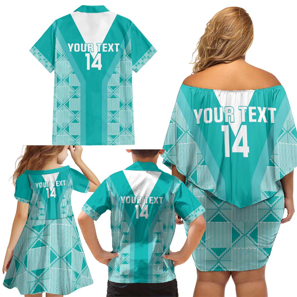 Custom South Africa Rugby Family Matching Off Shoulder Short Dress and Hawaiian Shirt Go Champions Springboks - Teal Version