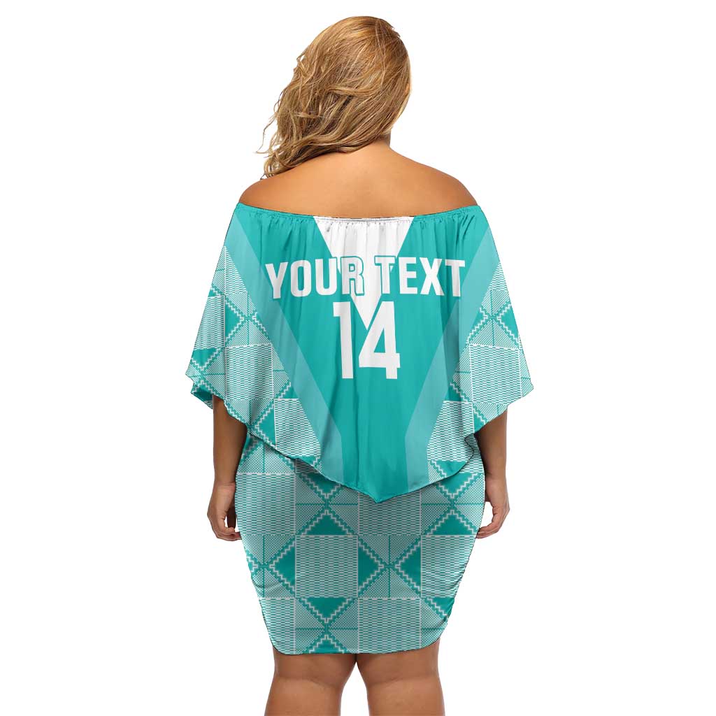 Custom South Africa Rugby Family Matching Off Shoulder Short Dress and Hawaiian Shirt Go Champions Springboks - Teal Version