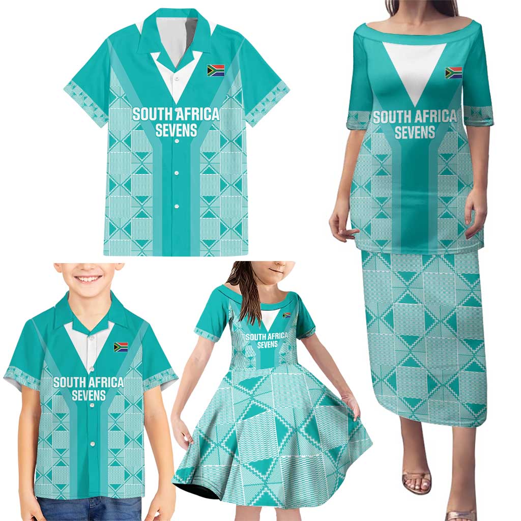 Custom South Africa Rugby Family Matching Puletasi and Hawaiian Shirt Go Champions Springboks - Teal Version