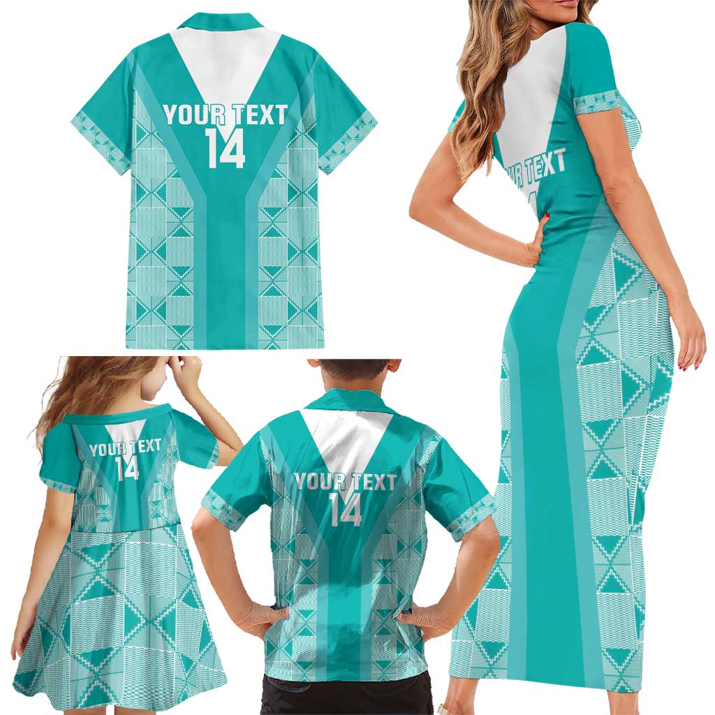 Custom South Africa Rugby Family Matching Short Sleeve Bodycon Dress and Hawaiian Shirt Go Champions Springboks - Teal Version