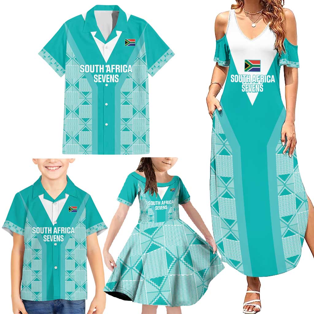 Custom South Africa Rugby Family Matching Summer Maxi Dress and Hawaiian Shirt Go Champions Springboks - Teal Version