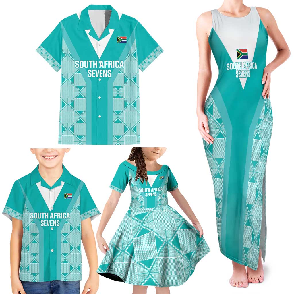 Custom South Africa Rugby Family Matching Tank Maxi Dress and Hawaiian Shirt Go Champions Springboks - Teal Version