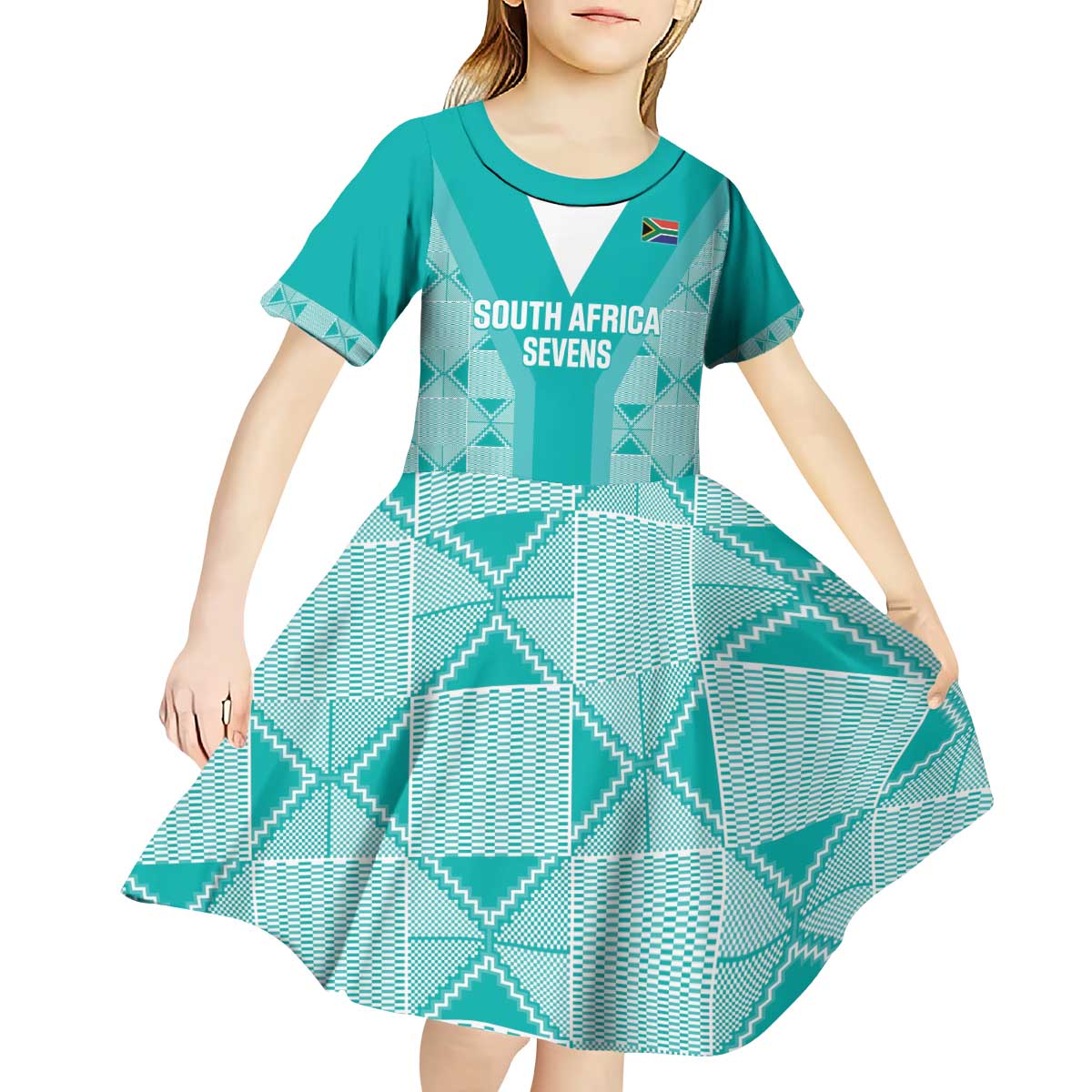 Custom South Africa Rugby Kid Short Sleeve Dress Go Champions Springboks - Teal Version - Vibe Hoodie Shop