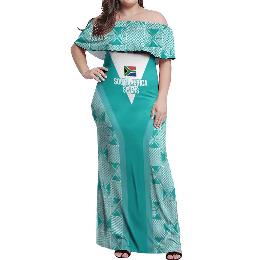 Custom South Africa Rugby Off Shoulder Maxi Dress Go Champions Springboks - Teal Version