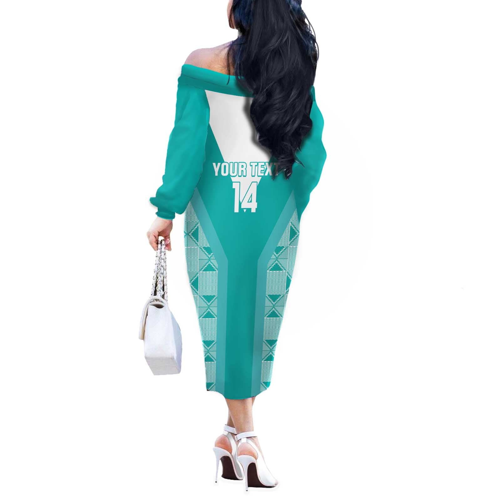 Custom South Africa Rugby Off The Shoulder Long Sleeve Dress Go Champions Springboks - Teal Version