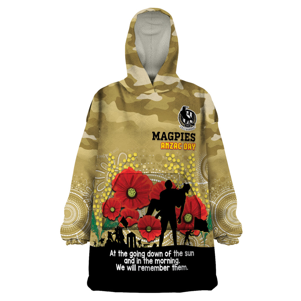 Custom Collingwood Football ANZAC Wearable Blanket Hoodie Gallipoli Camouflage With Poppies - Vibe Hoodie Shop