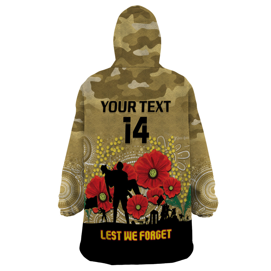 Custom Collingwood Football ANZAC Wearable Blanket Hoodie Gallipoli Camouflage With Poppies - Vibe Hoodie Shop