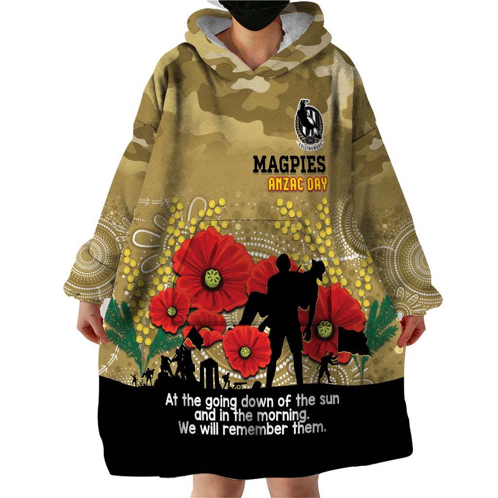 Custom Collingwood Football ANZAC Wearable Blanket Hoodie Gallipoli Camouflage With Poppies - Vibe Hoodie Shop