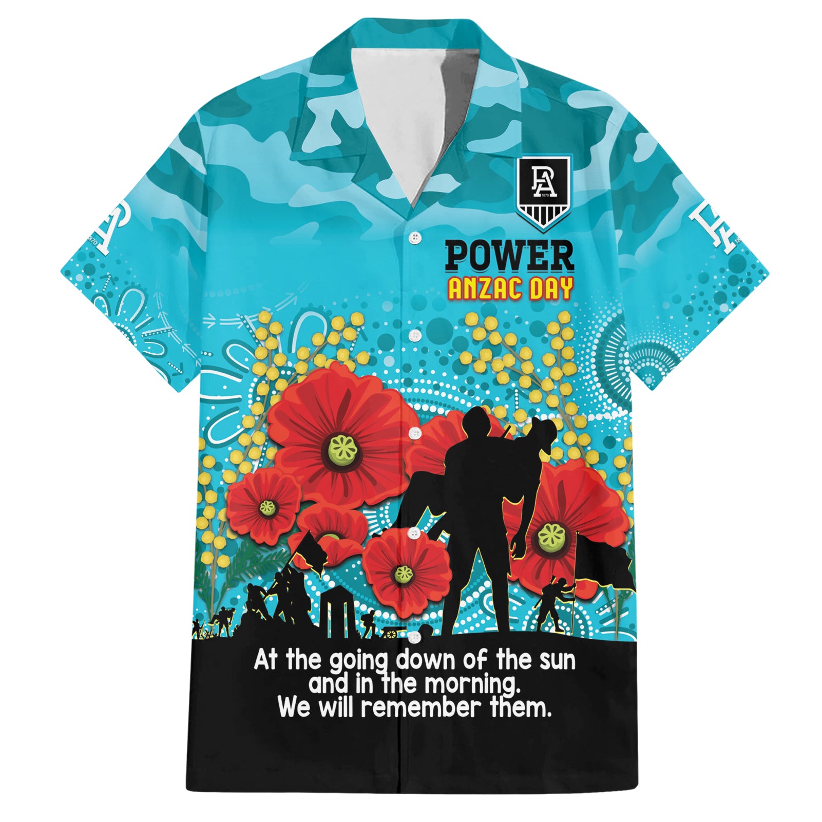 Custom Port Adelaide Football ANZAC Hawaiian Shirt Gallipoli Camouflage With Poppies - Vibe Hoodie Shop