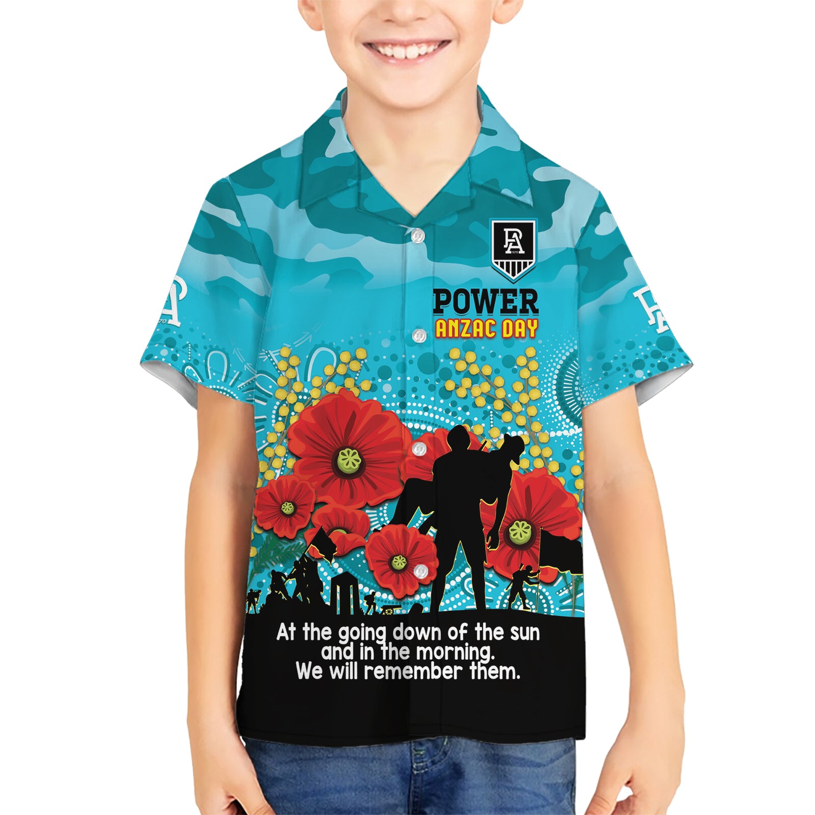 Custom Port Adelaide Football ANZAC Hawaiian Shirt Gallipoli Camouflage With Poppies - Vibe Hoodie Shop