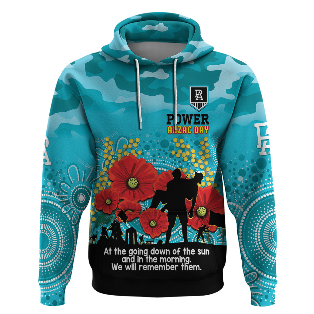 Custom Port Adelaide Football ANZAC Hoodie Gallipoli Camouflage With Poppies - Vibe Hoodie Shop