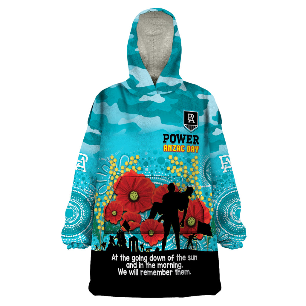 Custom Port Adelaide Football ANZAC Wearable Blanket Hoodie Gallipoli Camouflage With Poppies - Vibe Hoodie Shop