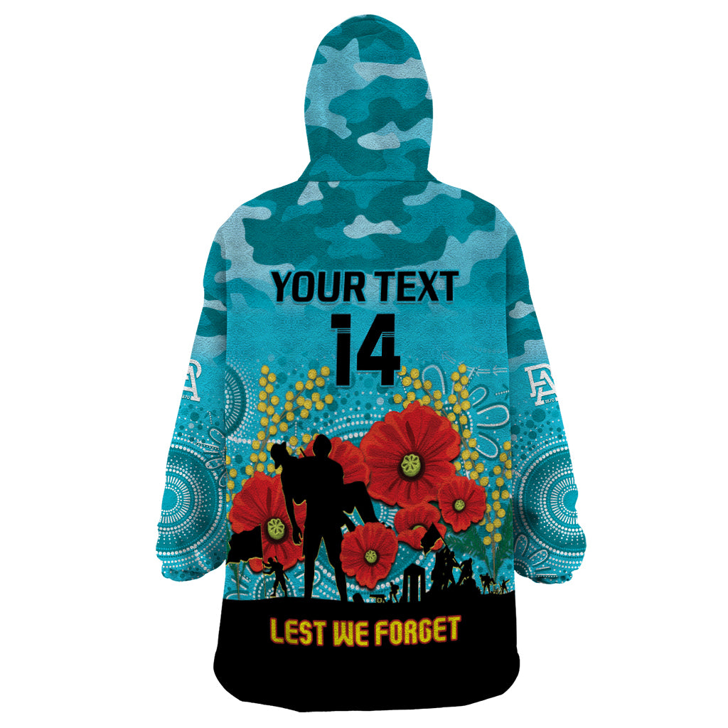 Custom Port Adelaide Football ANZAC Wearable Blanket Hoodie Gallipoli Camouflage With Poppies - Vibe Hoodie Shop