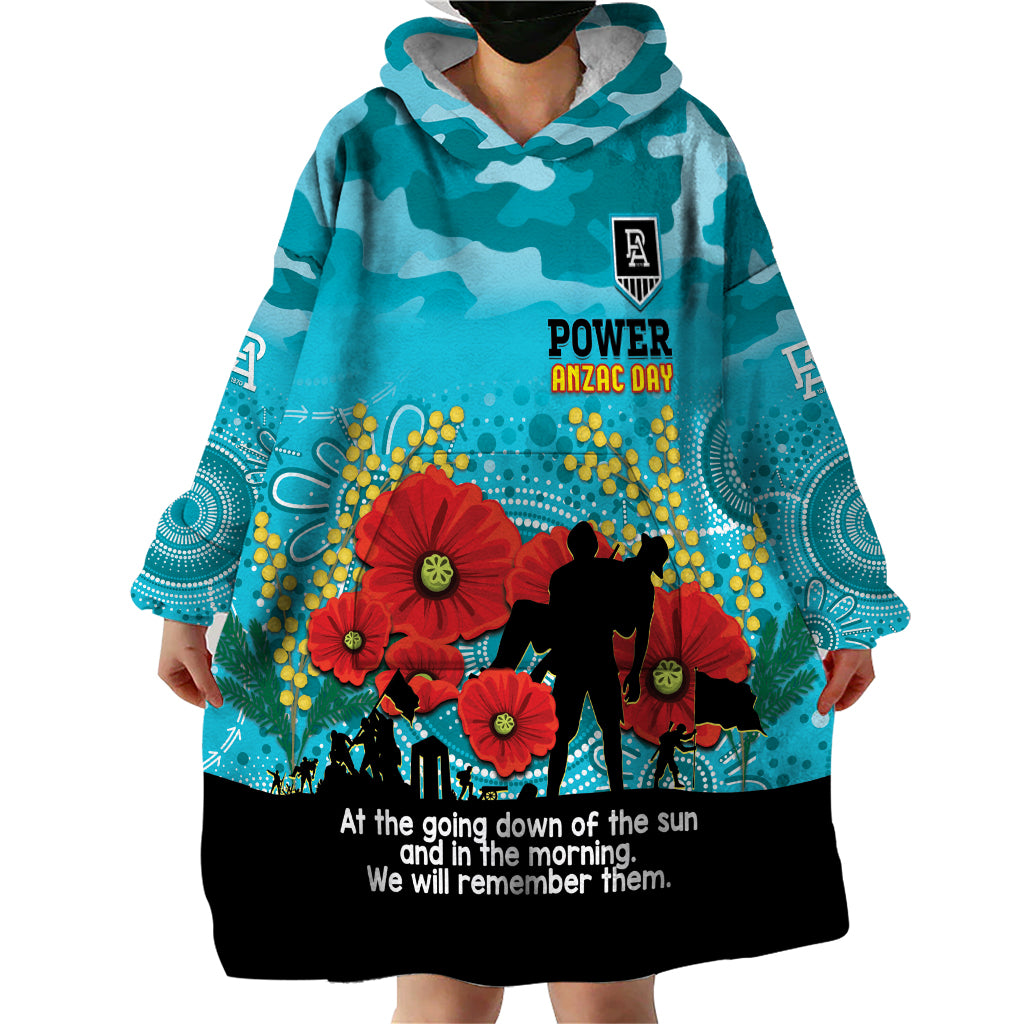 Custom Port Adelaide Football ANZAC Wearable Blanket Hoodie Gallipoli Camouflage With Poppies - Vibe Hoodie Shop