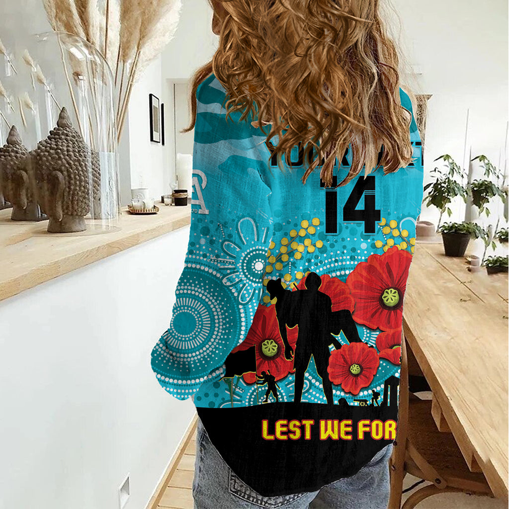 Custom Port Adelaide Football ANZAC Women Casual Shirt Gallipoli Camouflage With Poppies - Vibe Hoodie Shop