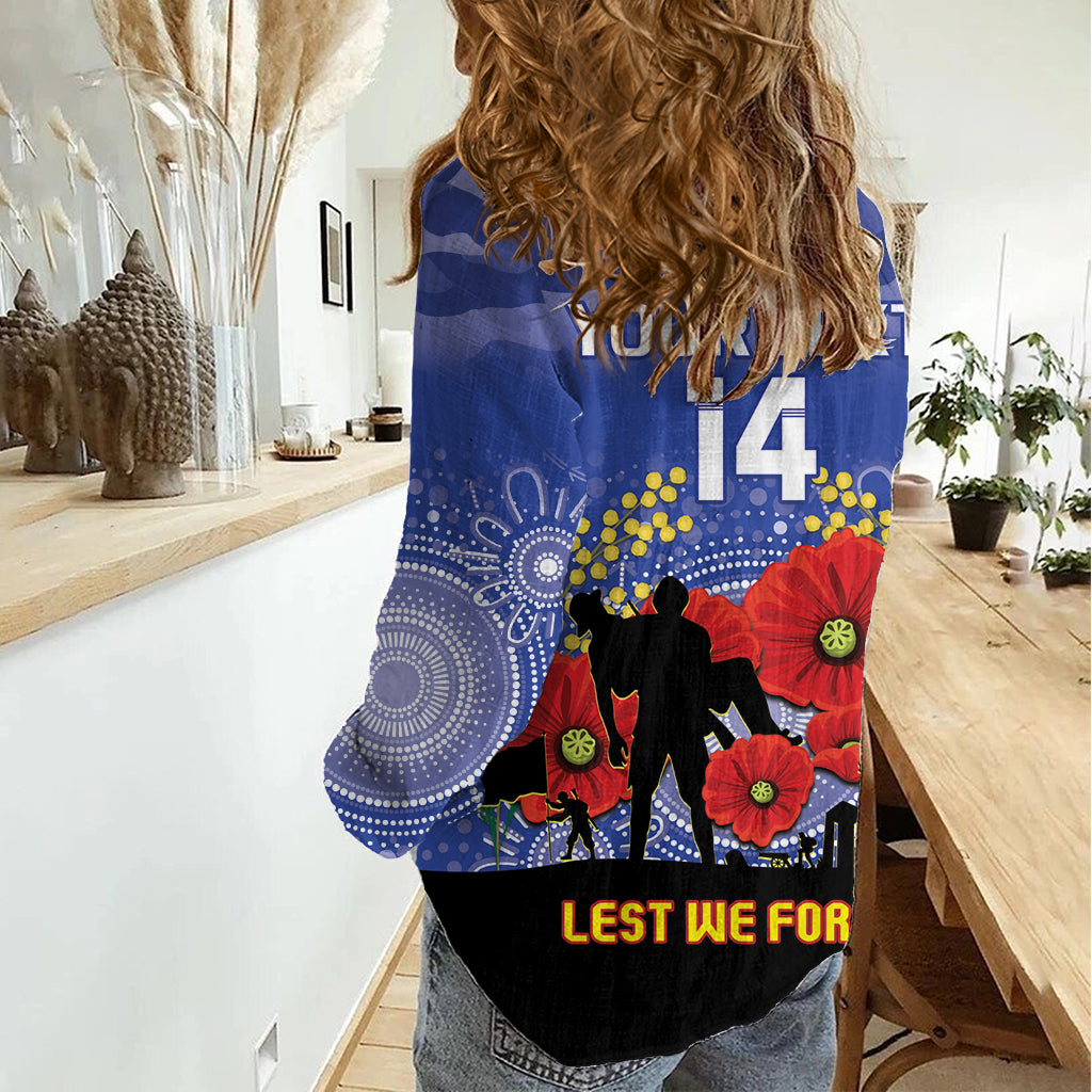 Custom Kangaroos Football ANZAC Women Casual Shirt Gallipoli Camouflage With Poppies - Vibe Hoodie Shop