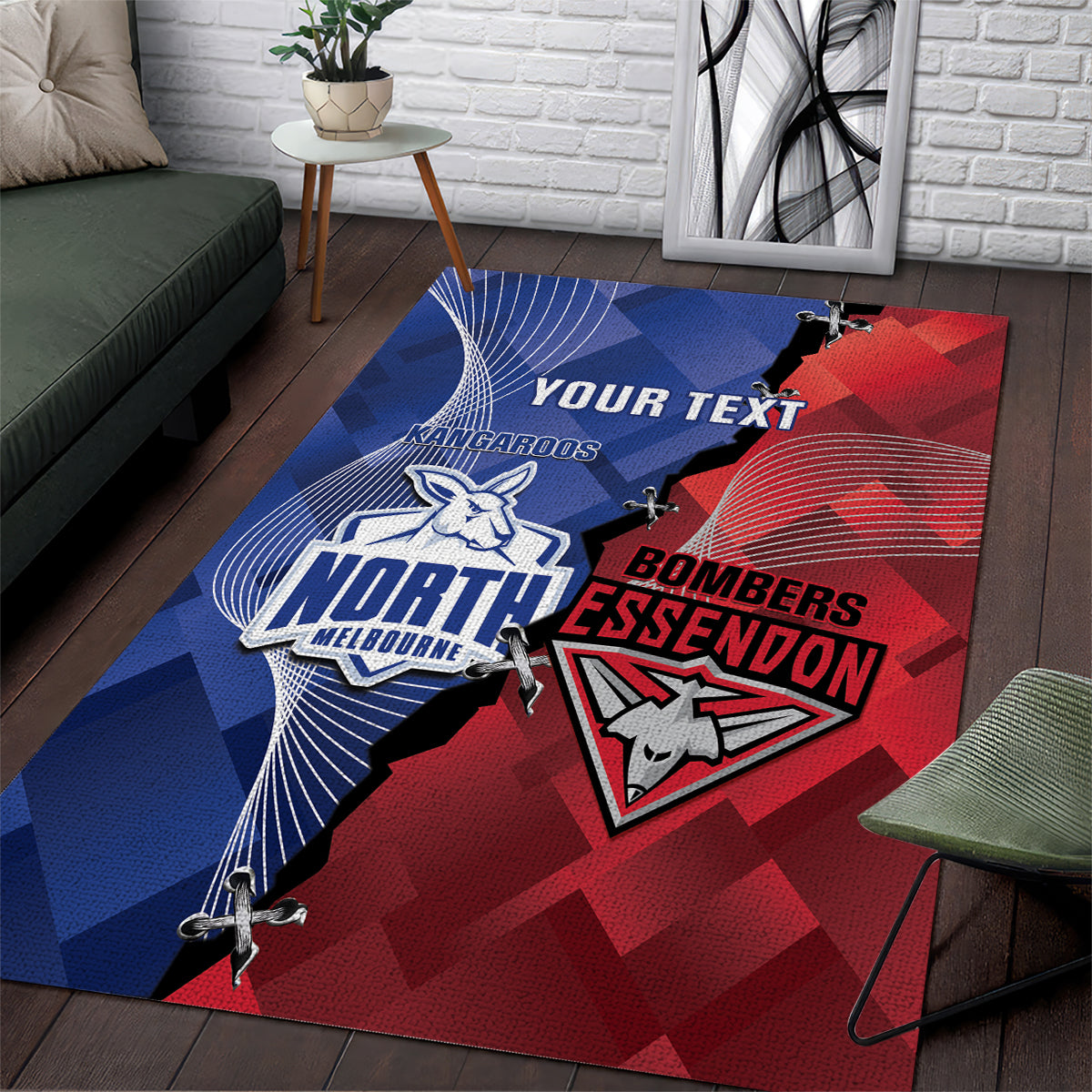 Personalised Kangaroos And Bombers Football Area Rug Sporty Version - Vibe Hoodie Shop