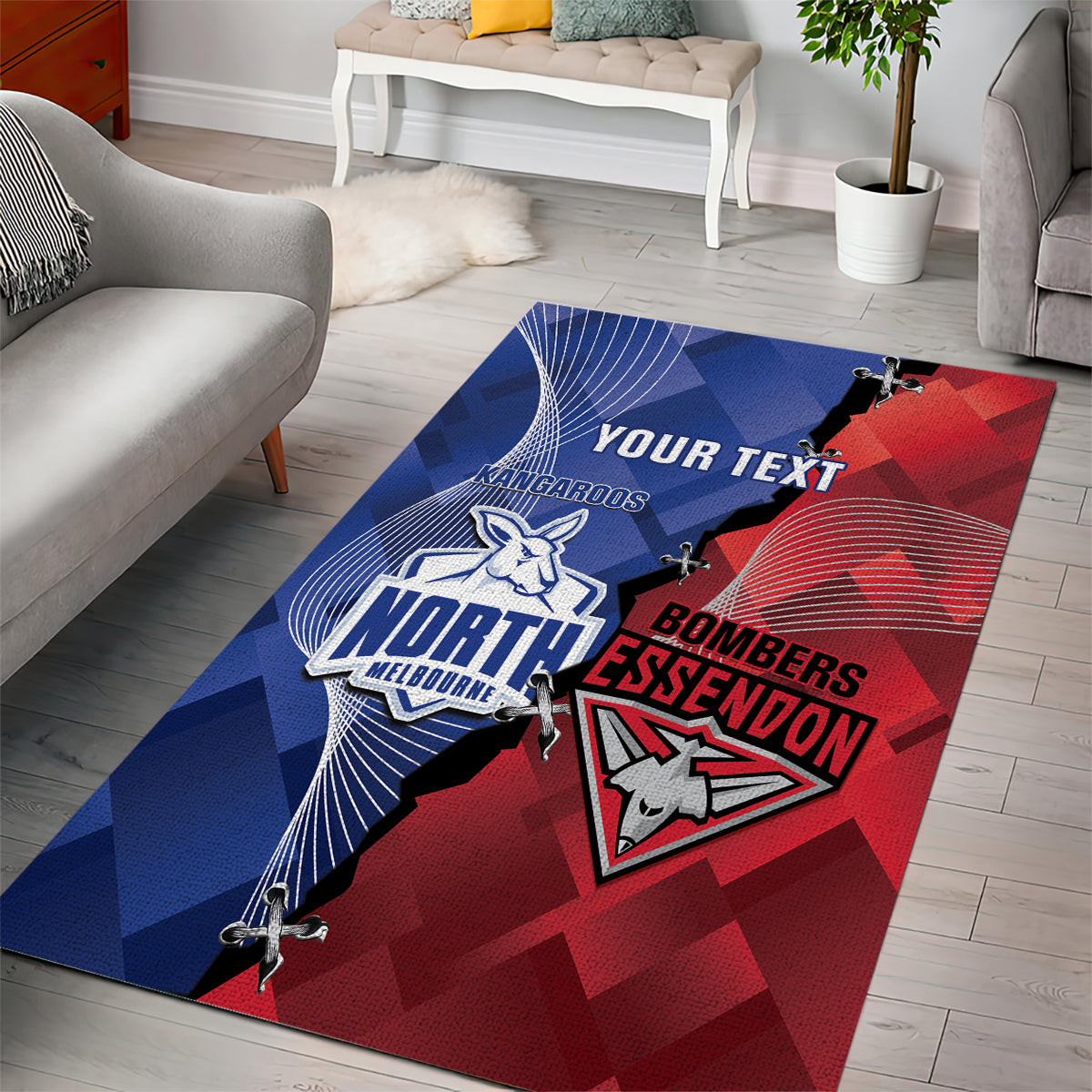 Personalised Kangaroos And Bombers Football Area Rug Sporty Version - Vibe Hoodie Shop