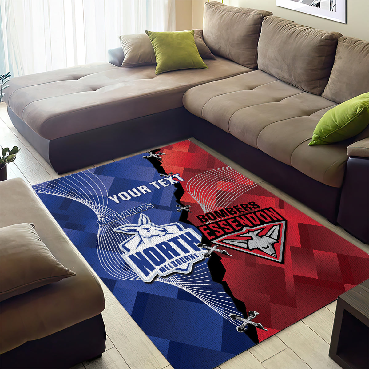 Personalised Kangaroos And Bombers Football Area Rug Sporty Version - Vibe Hoodie Shop