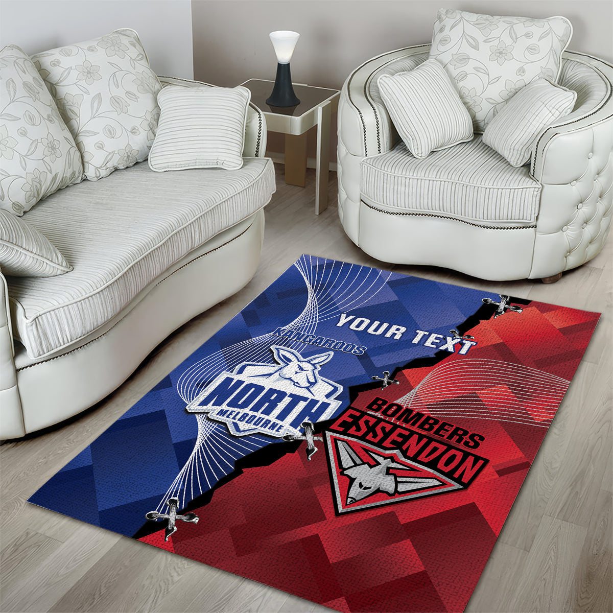 Personalised Kangaroos And Bombers Football Area Rug Sporty Version - Vibe Hoodie Shop