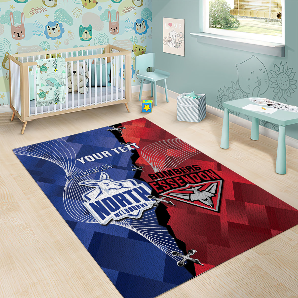 Personalised Kangaroos And Bombers Football Area Rug Sporty Version - Vibe Hoodie Shop