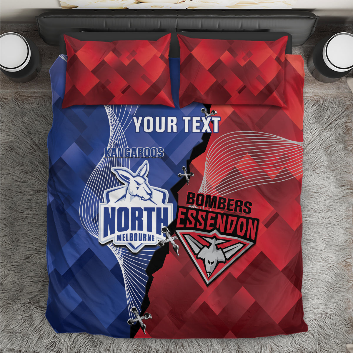 Personalised Kangaroos And Bombers Football Bedding Set Sporty Version - Vibe Hoodie Shop